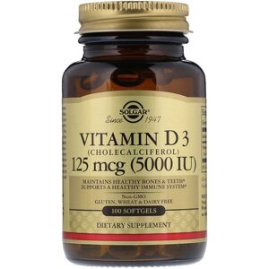 Вітамін D Solgar Vitamin D3 (Cholecalciferol) 5000 IU 100 Softgels