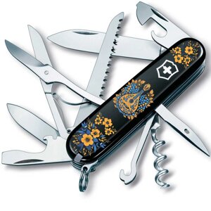 Складаний ніж Victorinox Huntsman Ukraine 91 мм 15 функцій Українські мотиви Чорний (1.3713.3_T1370u)