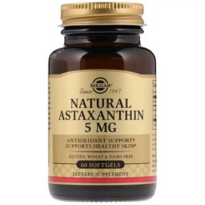 Астаксантін, Natural Astaxanthin, Solgar, 5 мг, 60 желатинових капсул