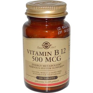 Вітамін В12 (ціанокобаламін) Vitamin B12 Solgar 500 мкг 100 таблеток