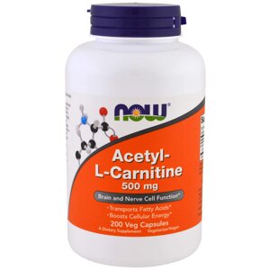 Ацетил карнітин Acetyl-L Carnitine Now Foods 500 мг 200 вегетаріанських капсул