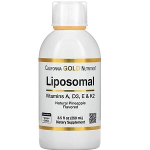 Мультивітаміни California Gold Nutrition Liposomal Vitamin A D3 E & K2 250 ml /50 servings/ Pineapple