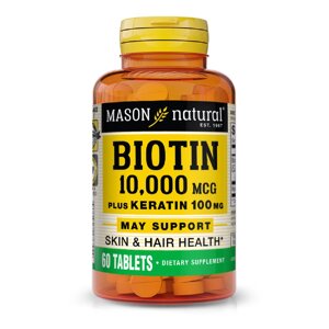 Біотин 10000мкг із кератином Biotin Plus Keratin Mason Natural 60 таблеток