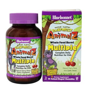Мультивітаміни для дітей Bluebonnet Nutrition Rainforest Animalz Смак Вишні 90 жувальних цукерок