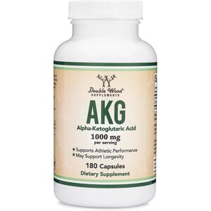 Антиоксидант Double Wood Supplements Alpha-Ketoglutaric Acid (AKG) 1000 mg (2 caps per serving) 180 Caps