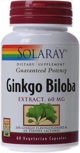 Гінкго білоба Ginkgo Biloba Leaf Extract Solaray 60 мг 60 вегетаріанських капсул