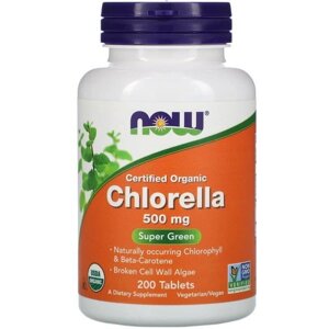 Хлорелла Органічна Chlorella Now Foods 500 мг 200 пігулок