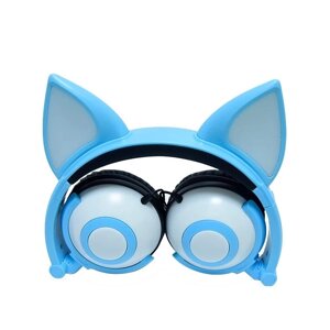 Навушники Linx Bear Ear Headphone з вушками Лисички LED Блакитний (SUN2650)