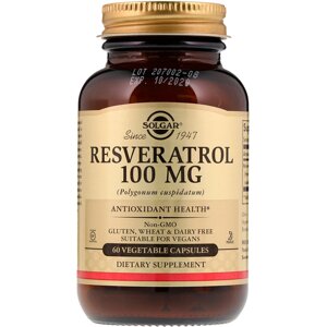 Ресвератрол, Resveratrol, Solgar, 100мг, 60 вегетаріанських капсул