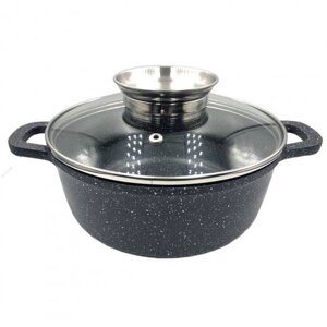 Каструля-казан з кришкою Unique UN-5277 з мармуровим антипригарним покриттям 7L 28см Black