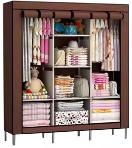 Шафа тканинний розкладний на три секції Storage Wardrobe 88130 130х45х175 см Коричневий (101027)