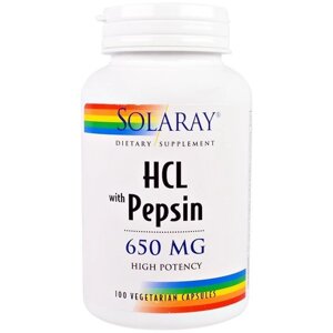 Бетаіна гідрохлорид Solaray HCL with Pepsin 650 mg 100 Veg Caps SOR-04814