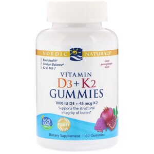 Жувальні вітаміни D3 + K2 Гранат Vitamin D3 K2 Gummies Nordic Naturals 60 Жувальних Цукерок