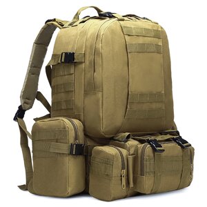 Рюкзак тактичний + 3 підсумка Aokali Outdoor B08 75L Sand (5367-45698)