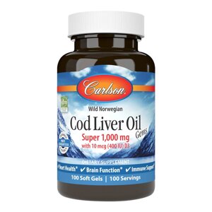 Жир із печінки Норвезької Тріски 1000 мг Cod Liver Oil Carlson 100 гелевих капсул