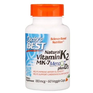 Вітамін К2 Doctor's Best з Д3 Vitamin K2 plus Vitamin D3 180 мкг 60 капсул (DRB00404)