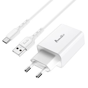 Мережевий зарядний пристрій Avantis A425 QC3.0 (1USB/3A/18W) + USB кабель Type-C-білий