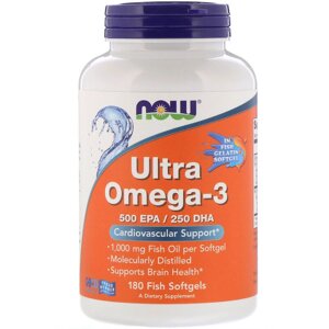 Ультра Омега 3 і Вітамін D, Ultra Omega 3-D, Now Foods, 180 Гелевих Капсул