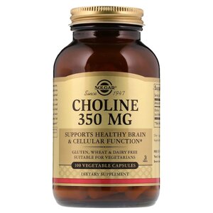 Холін 350 мг, Choline 350 mg, Solgar, 100 рослинні капсули