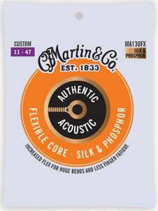 Струни для акустичної гітари Martin MA130FX Flexible Core Silk And Phosphor Custom Authentic Acoustic Guitar Strings