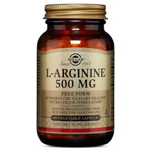 Аргінін L-Arginine Solgar - вільна форма 500 мг 100 вегетаріанських капсул