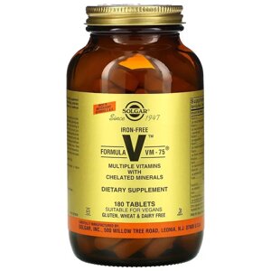 Вітамінно-мінеральний комплекс Solgar Formula V VM-75 Multiple Vitamins with Chelated Minerals Iron Free 180 Tabs