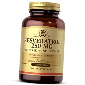 Ресвератрол з Екстрактом Червоного Вина Resveratrol 250 Solgar 60гелкапс (70313007)