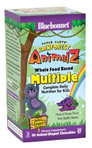 Мультивітаміни для дітей Bluebonnet Nutrition Rainforest Animalz Смак Винограда 90 жувальних цукерок