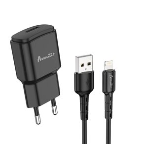 Мережевий зарядний пристрій Avantis A480 Orion (1USB/2.1A) + USB кабель Lightning- чорний