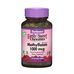 Метилфолат ( B9 ) 1000мкг Bluebonnet Nutrition Earth Sweet Chewables Смак Малини 90 жувальних таблеток