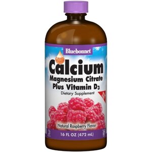 Мікроелемент Кальцій Bluebonnet Nutrition Calcium Magnesium Citrate + Vitamin D3 16 oz 472 ml Natural Raspberry Flavor