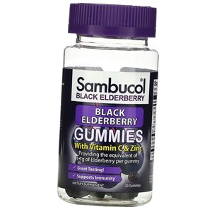 Чорна бузина Вітамін C та Цинк Black Elderberry Gummies Sambucol 30таб (71513007)