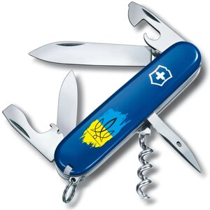 Складаний ніж Victorinox Spartan Ukraine 91мм 12 функцій Синій Тризуб фігурний на фоні прапора (1.3603.2_T1026u)