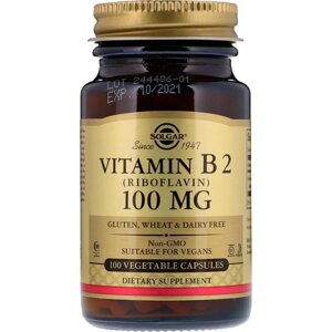 Вітамін B2 (рибофлавін) Vitamin B2 (Riboflavin) 100 мг Solgar 100 вегетаріанських капсул