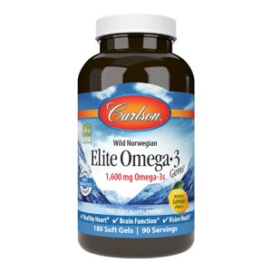 Омега-3 Elite Omega-3 Gems Carlson 180 желатинових капсул Смак Лимона