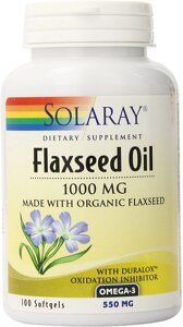 Лляна олія Flaxseed Oil Solaray 1000 мг 100 гелевих капсул