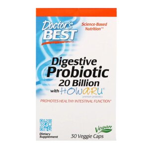 Пробіотики Doctor's Best Digestive Probiotic 20 МЛРД КУО 30 вегетаріанських капсул (DRB00362)