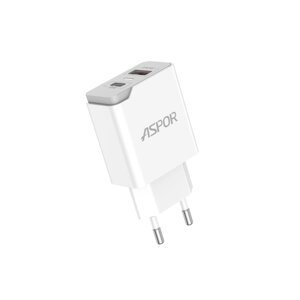 Мережеве зарядний пристрій Aspor A826 PD (20W/USB/Type-C)- білий