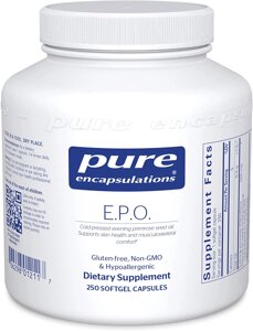 Олія примули вечірньої E. P. O. evening primrose oil Pure Encapsulations містить 9% GLA 250 капсул