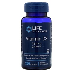 Вітамін D3, Vitamin D3, Life Extension, 25 мкг (1000 МЕ), 250 гелевих капсул