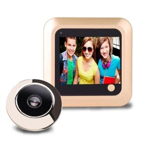 Відеоглазок дверний кольоровий для квартири Kivos P100 з 2.4-дюймовим екраном та збереженням фото Золотистий (100389)