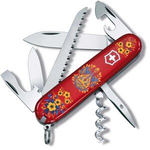 Складаний ніж Victorinox Camper Ukraine 91 мм 13 функцій Українські мотиви Червоний (1.3613_T1370u)