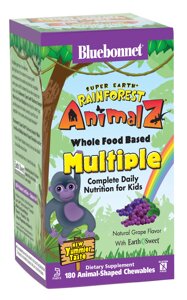 Мультивітаміни для дітей Bluebonnet Nutrition Rainforest Animalz Смак Винограду 180 жувальних цукерок