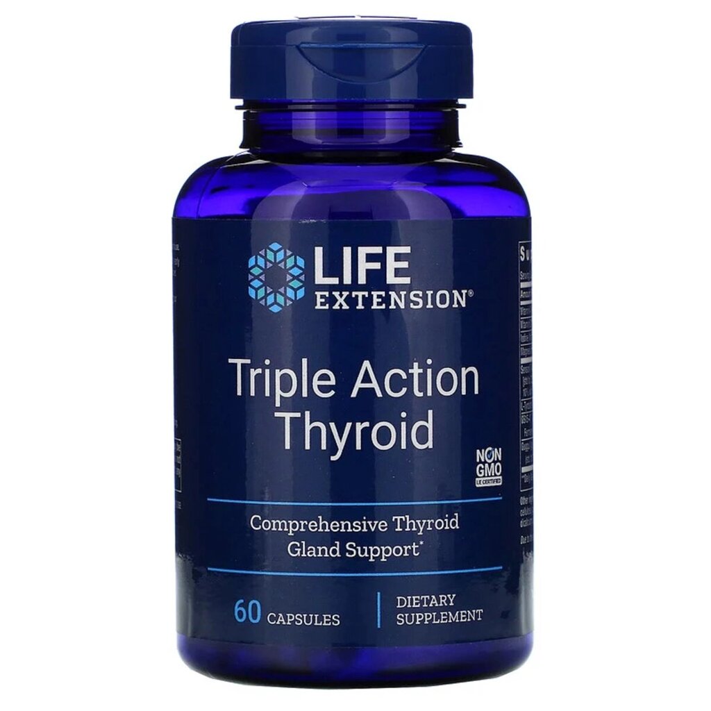 Підтримка Щитовидної Залізи, Тіроїд потрійної дії, Triple Action Thyroid, Life Extension, 60 вегетаріанських капсул від компанії Придбай - фото 1