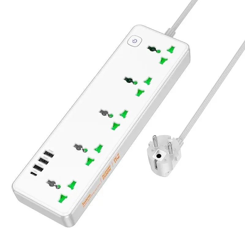 Подовжувач мережевий з USB Hoco AC13A 5 розеток 3USB Type-C White від компанії Придбай - фото 1