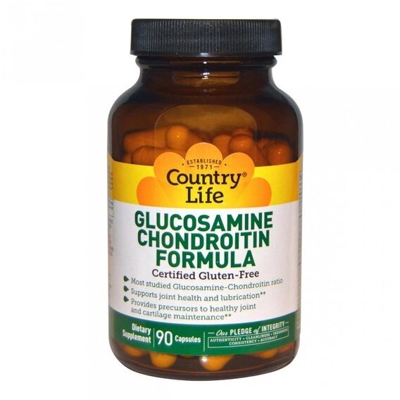 Препарат для суглобів і зв'язок Country Life Glucosamine/Chondroitin Formula 90 Caps від компанії Придбай - фото 1