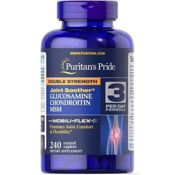 Препарат для суглобів і зв'язок Puritan's Pride Double Strength Glucosamine, Chondroitin & MSM 240 Caplets PTP-27814 від компанії Придбай - фото 1