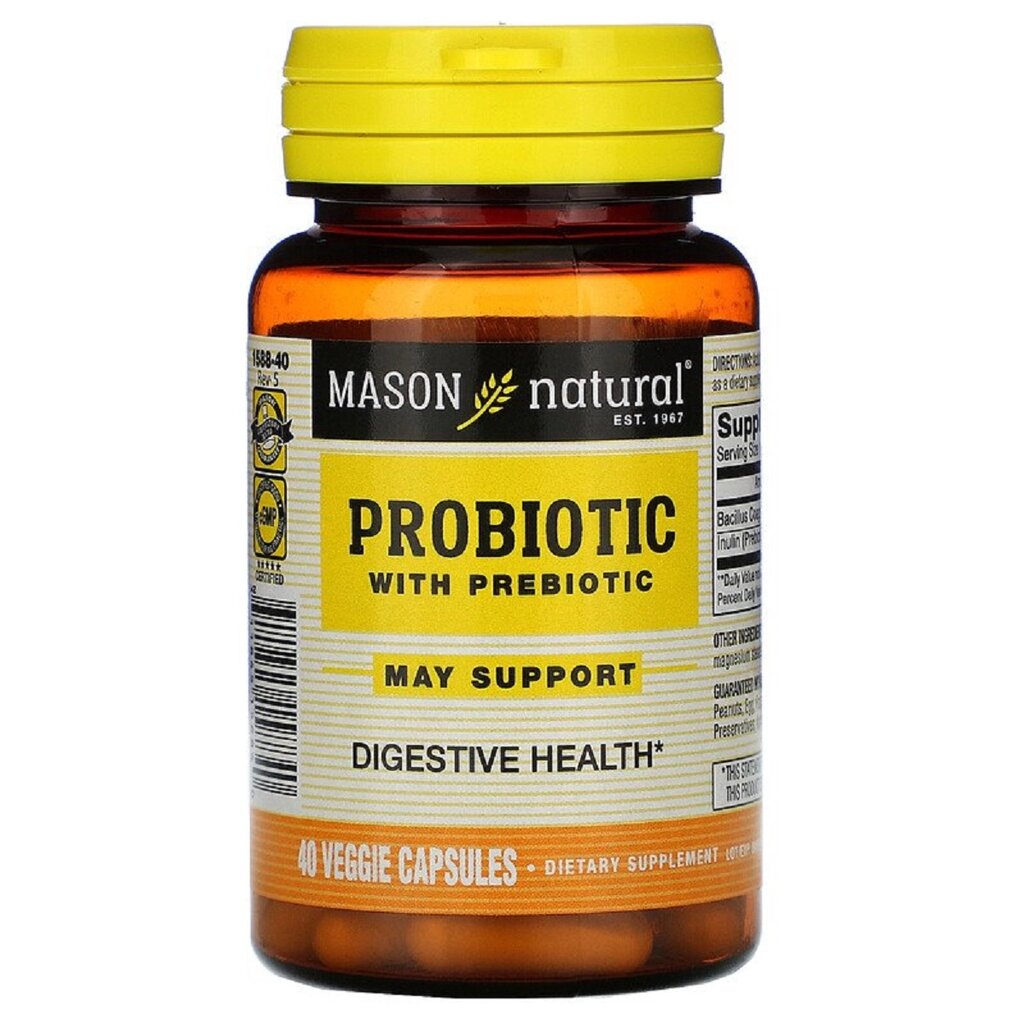 Пробіотик із пребіотиком Probiotic with Prebiotic Mason Natural 40 вегетаріанських капсул від компанії Придбай - фото 1