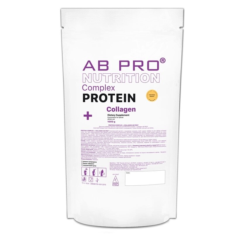 Протеїн AB PRO PROTEIN COMPLEX + COLLAGEN 1000 g /10 servings/ Банан-Абрікос від компанії Придбай - фото 1