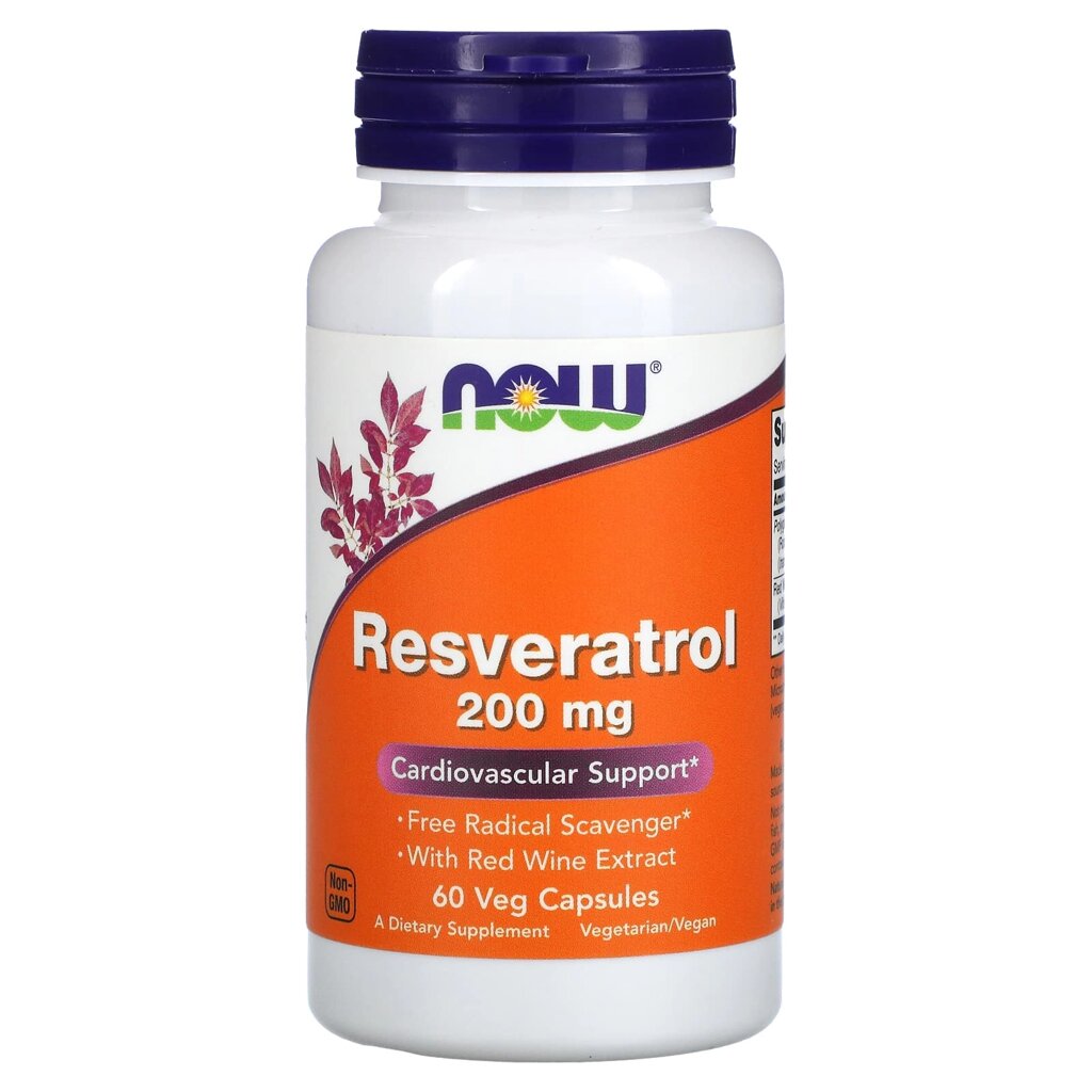 Ресвератрол (Resveratrol) Now Foods 200 мг 60 вегетаріанських капсул від компанії Придбай - фото 1